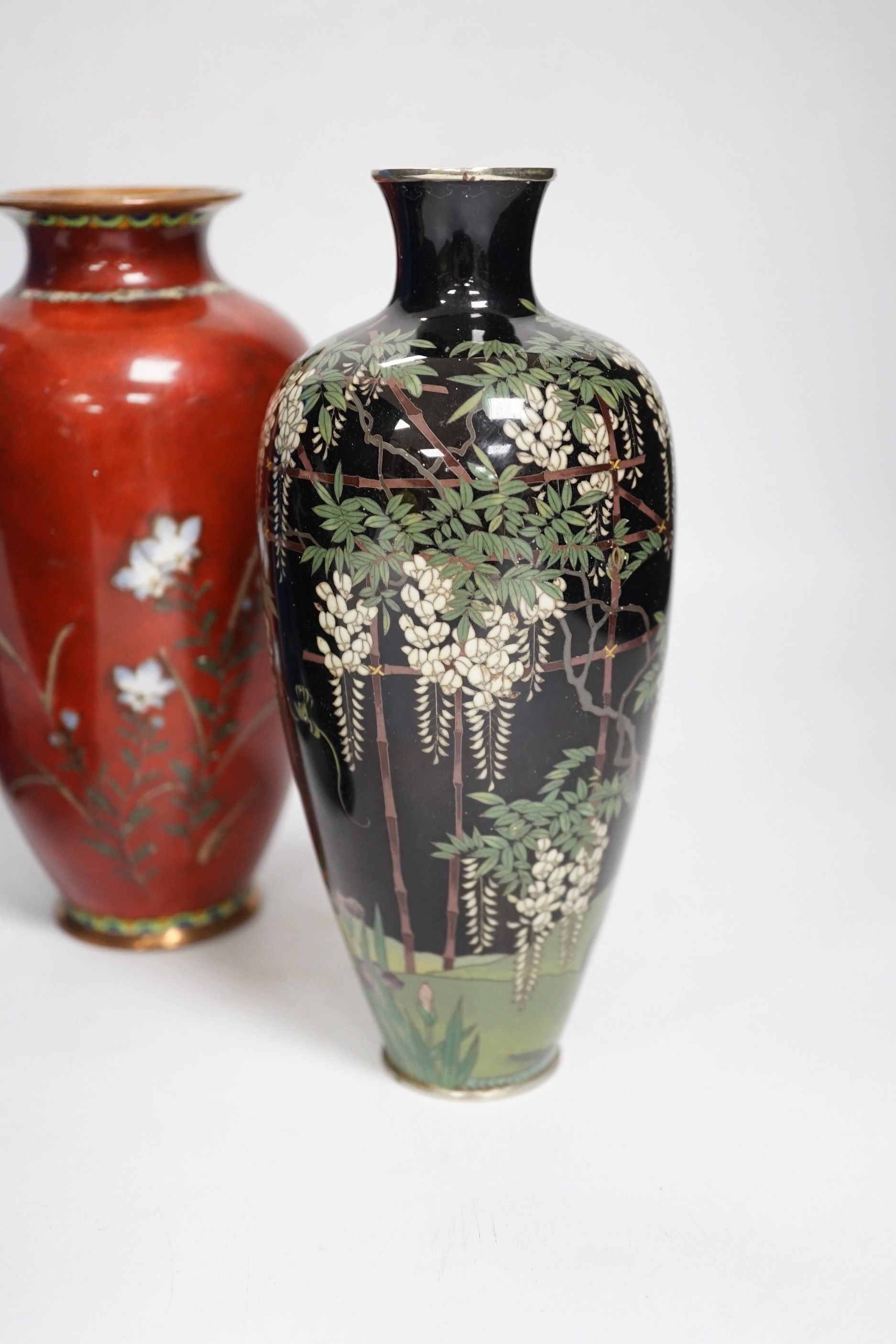 Four Japanese cloisonne enamel vases, tallest 24.5cm